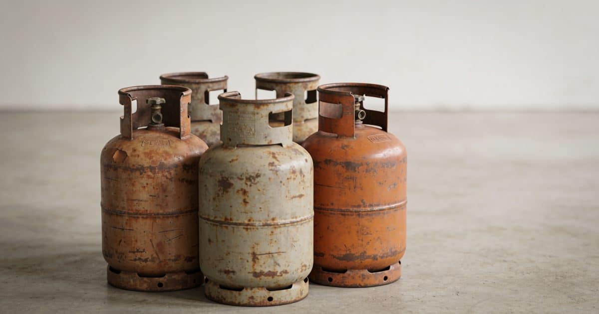Rang de bouteilles de gaz vides rouillees
