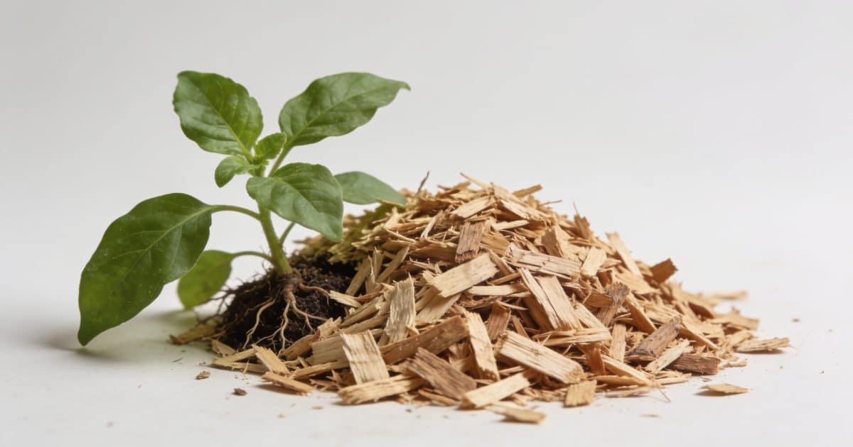 Tas de sciure de bois reutilisee en paillis