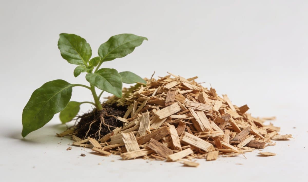 Tas de sciure de bois reutilisee en paillis
