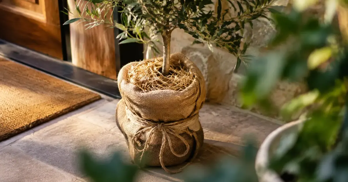 Arbre en pot emballe de toile et paille