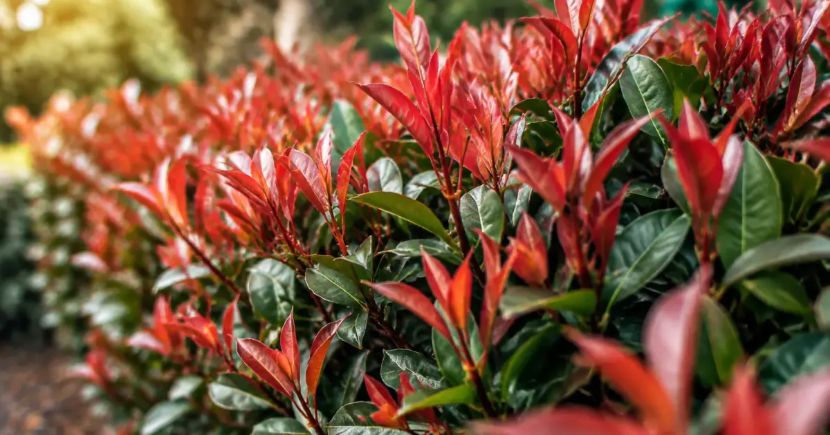 Jeune arbuste persistant aux pousses rouges en rang dense