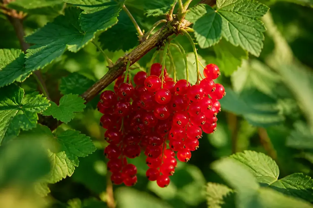 Panier de groseilles rouges sur une branche verte